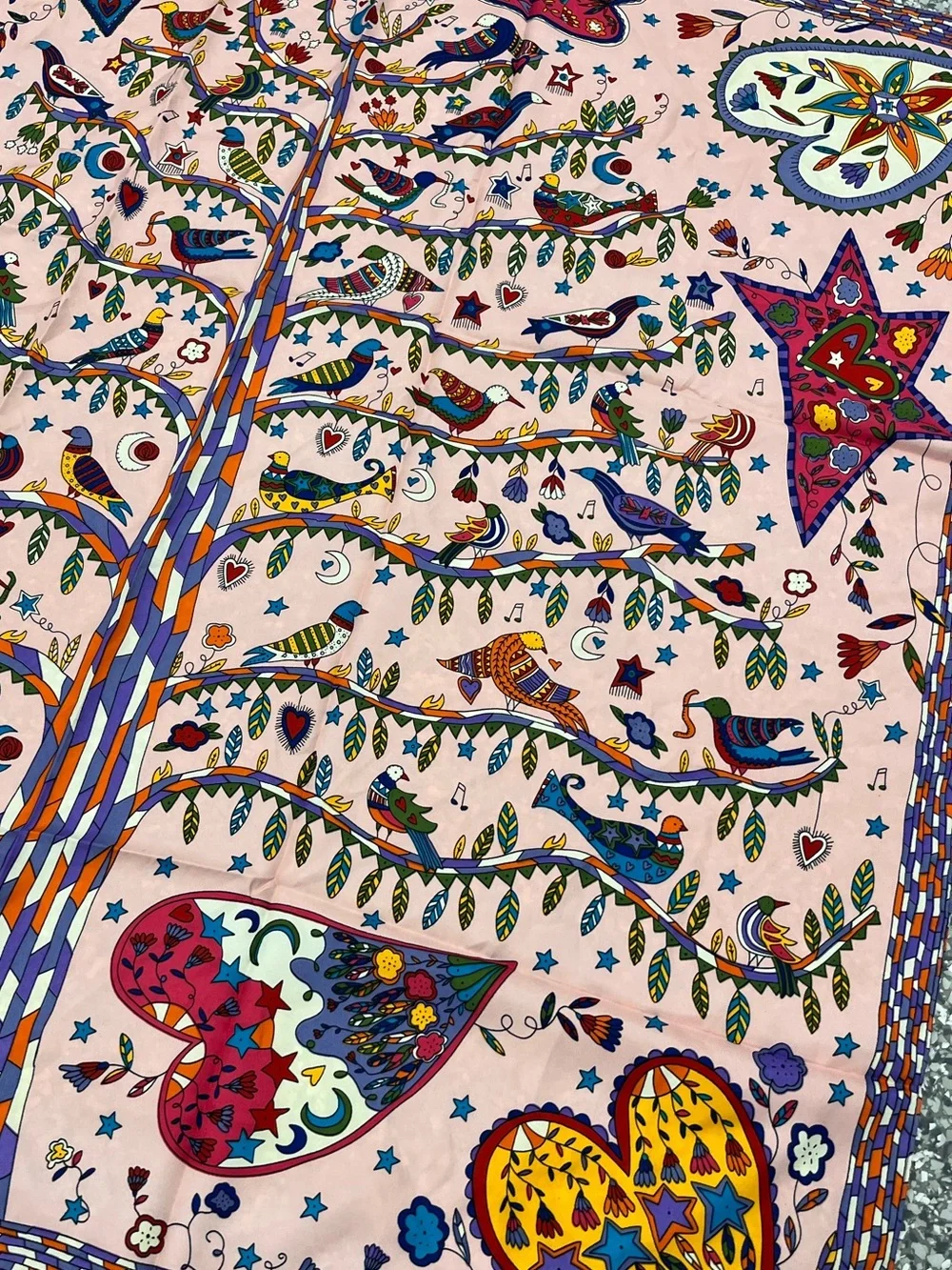 TREE OF LIFE Pink Twill Poly Silk Feeling Square Boho Festival Bandana Scarf